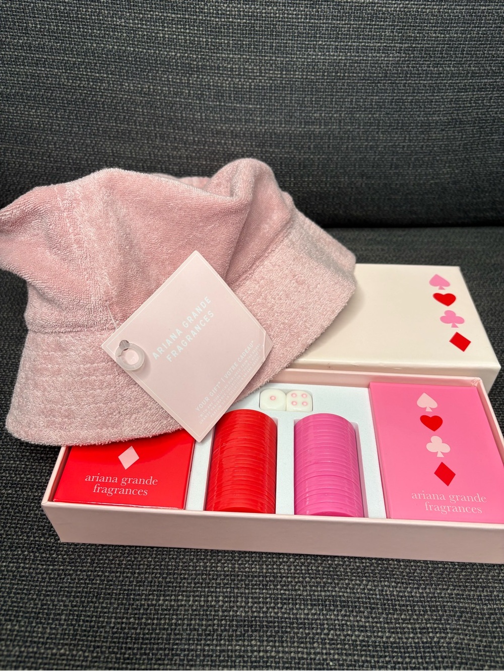 Ariana Grande Fragrances Bundle with Bucket Hat and Poker Set